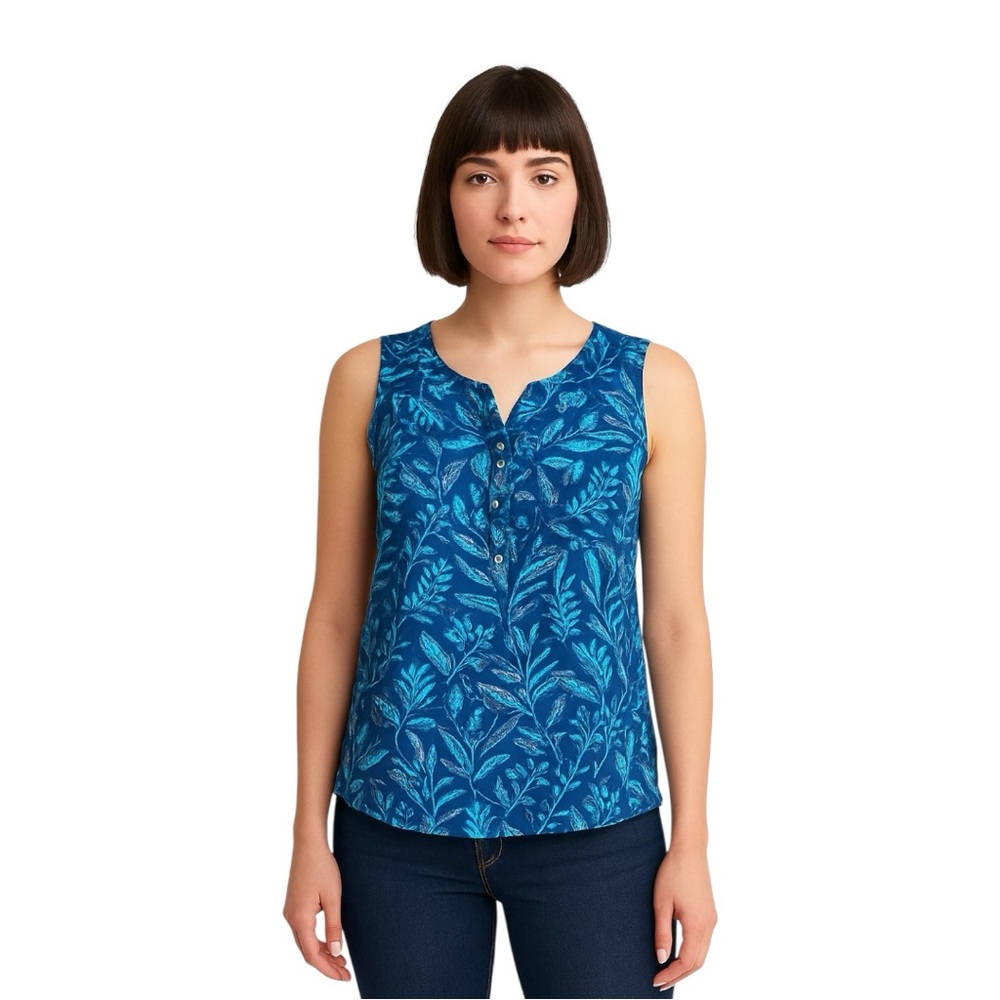 VTG sawyer creek studio blue floral click button front up vest with pockets L